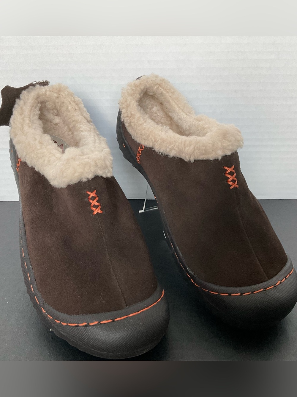 Skechers Brown Suede Leather Spartan Snuggly Faux-Shearling Slip-On Mules Size 8